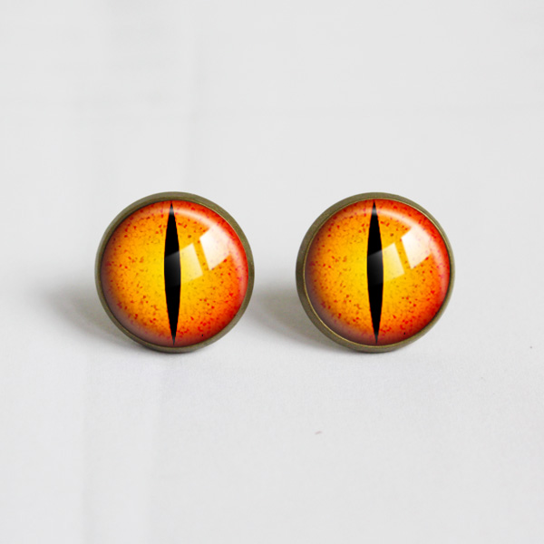 Snake Eye Jewelry.snake Eye Glass Earrings.14mm Round,animal Eye Glass
