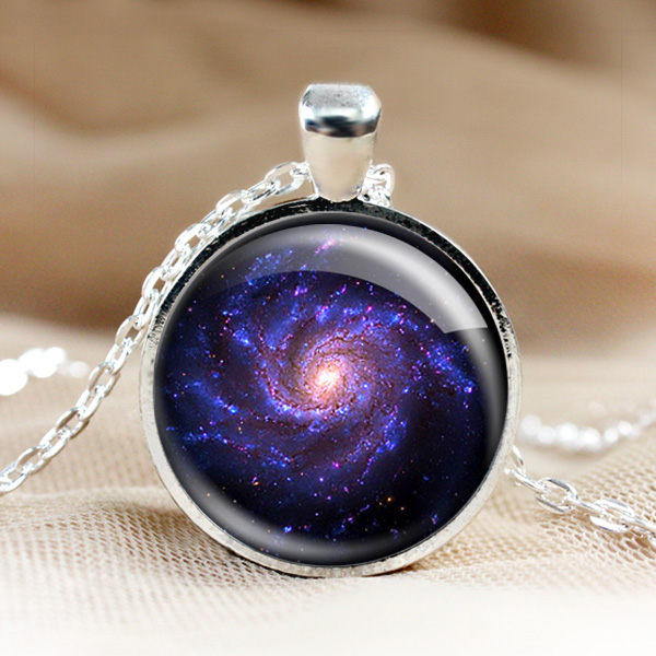 Universe Glass Pendant Necklacegalaxy Pendant Photo Pendantssilver Jewelry1 Inch Roundphoto 3463